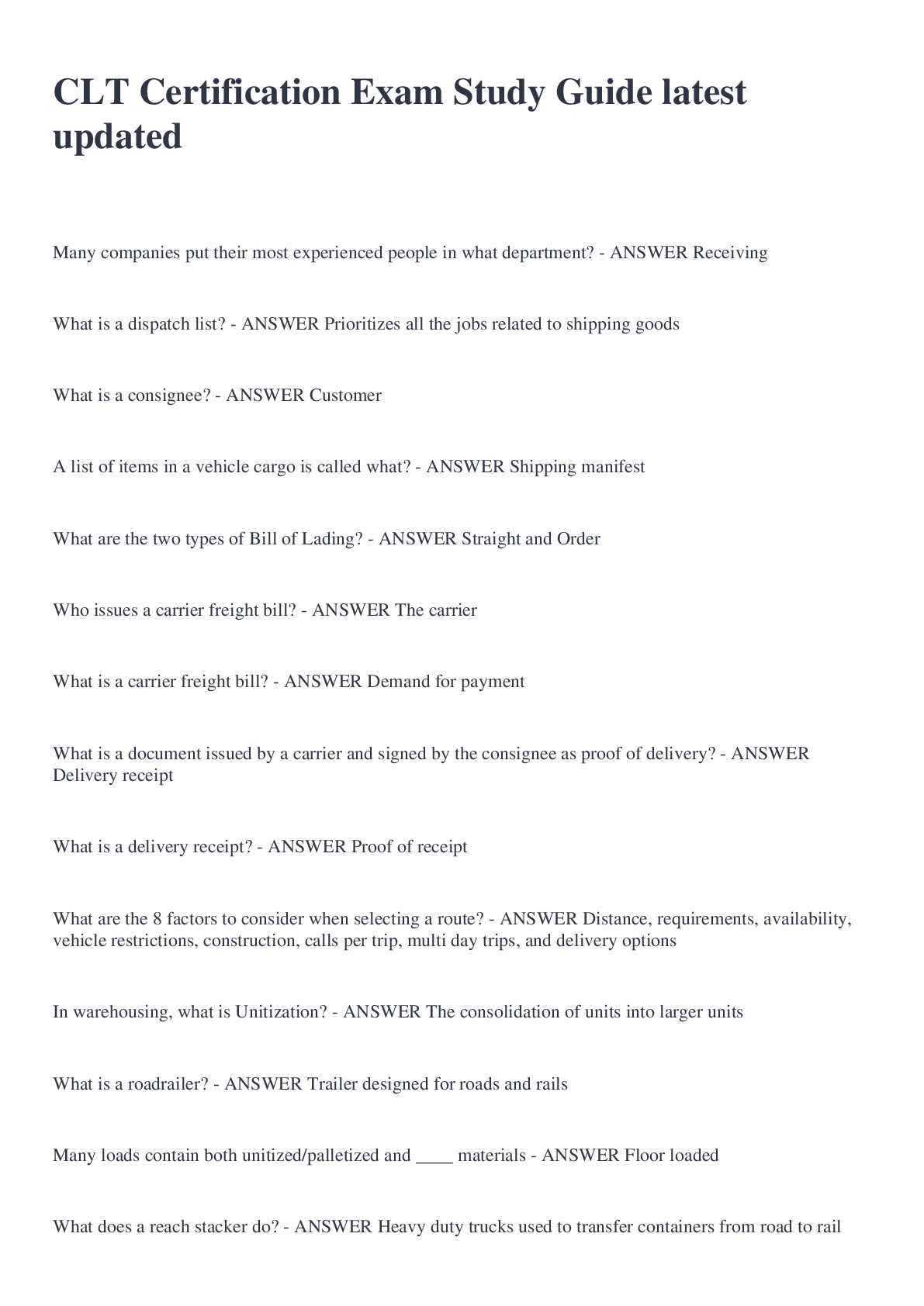 CLT Certification Exam Study Guide latest updated Browsegrades